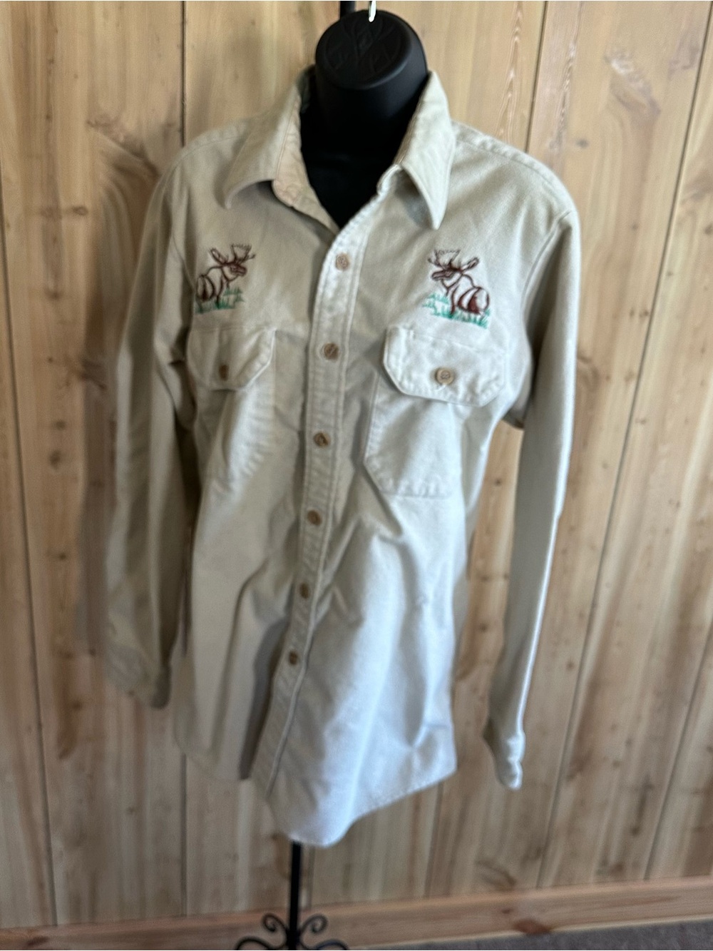 MWC Canadian Outdoors 100% Cotton button up long sleeve Shirt- moose graphic